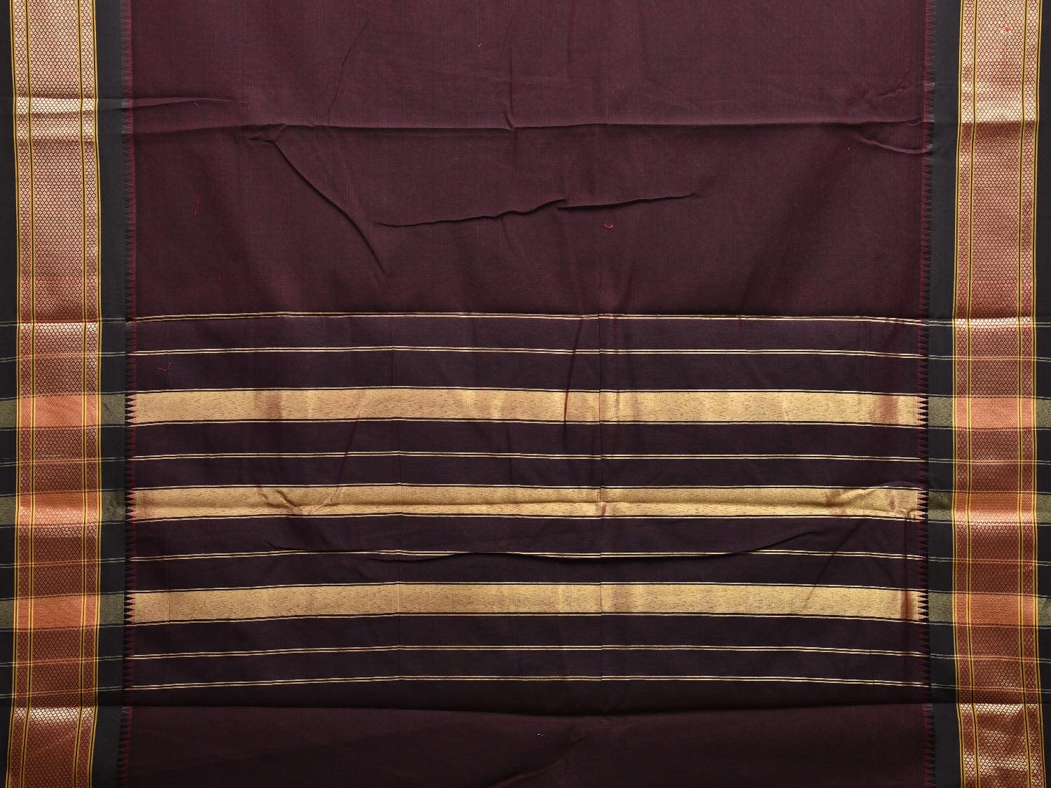 Dark Wine and Black Bamboo Cotton Plain Saree with Contrast Pallu Design No Blouse bc0619