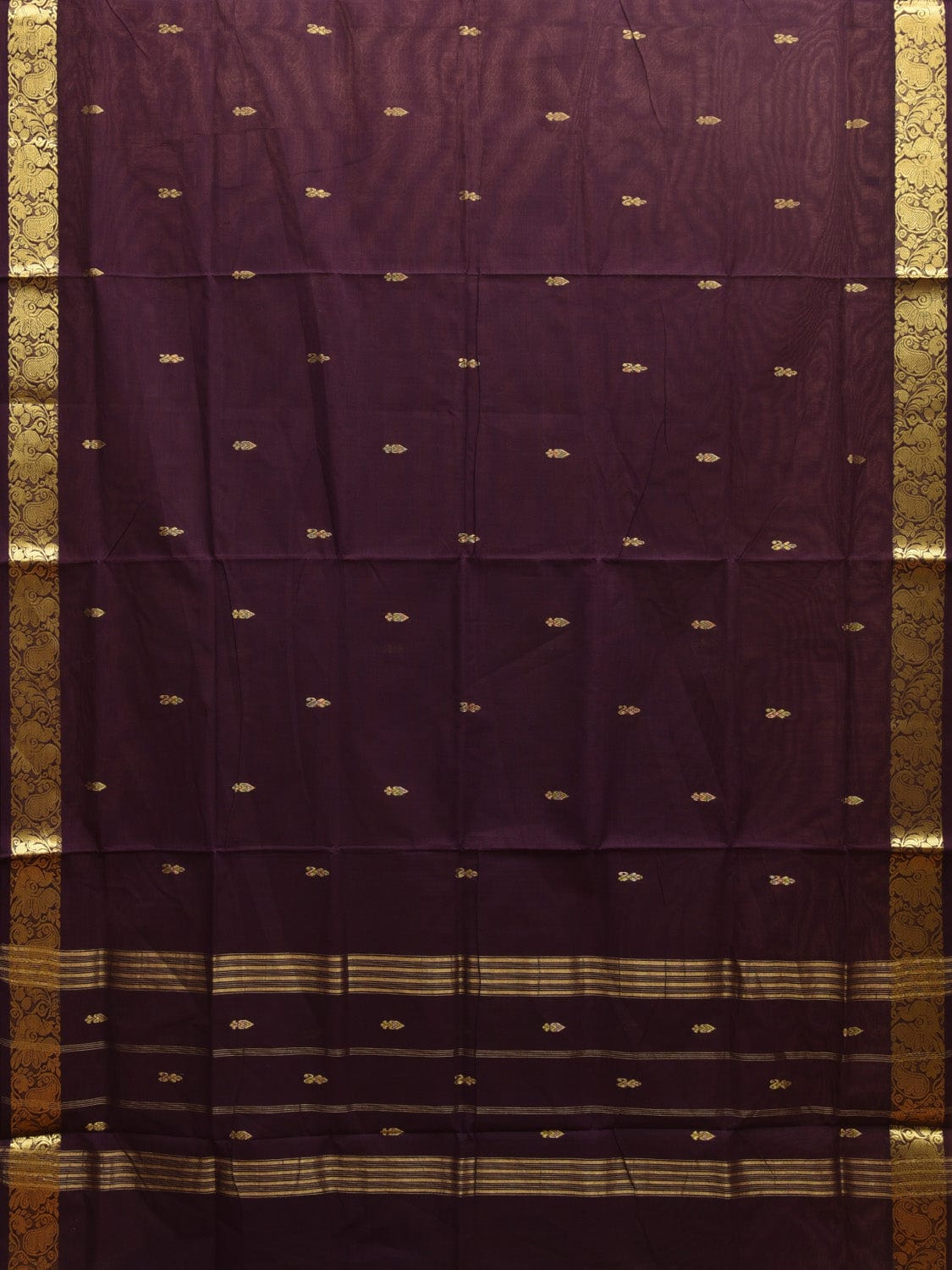 Dark Wine Kanchipuram Cotton Handloom Saree with Small Body Buta and Border Design k0549