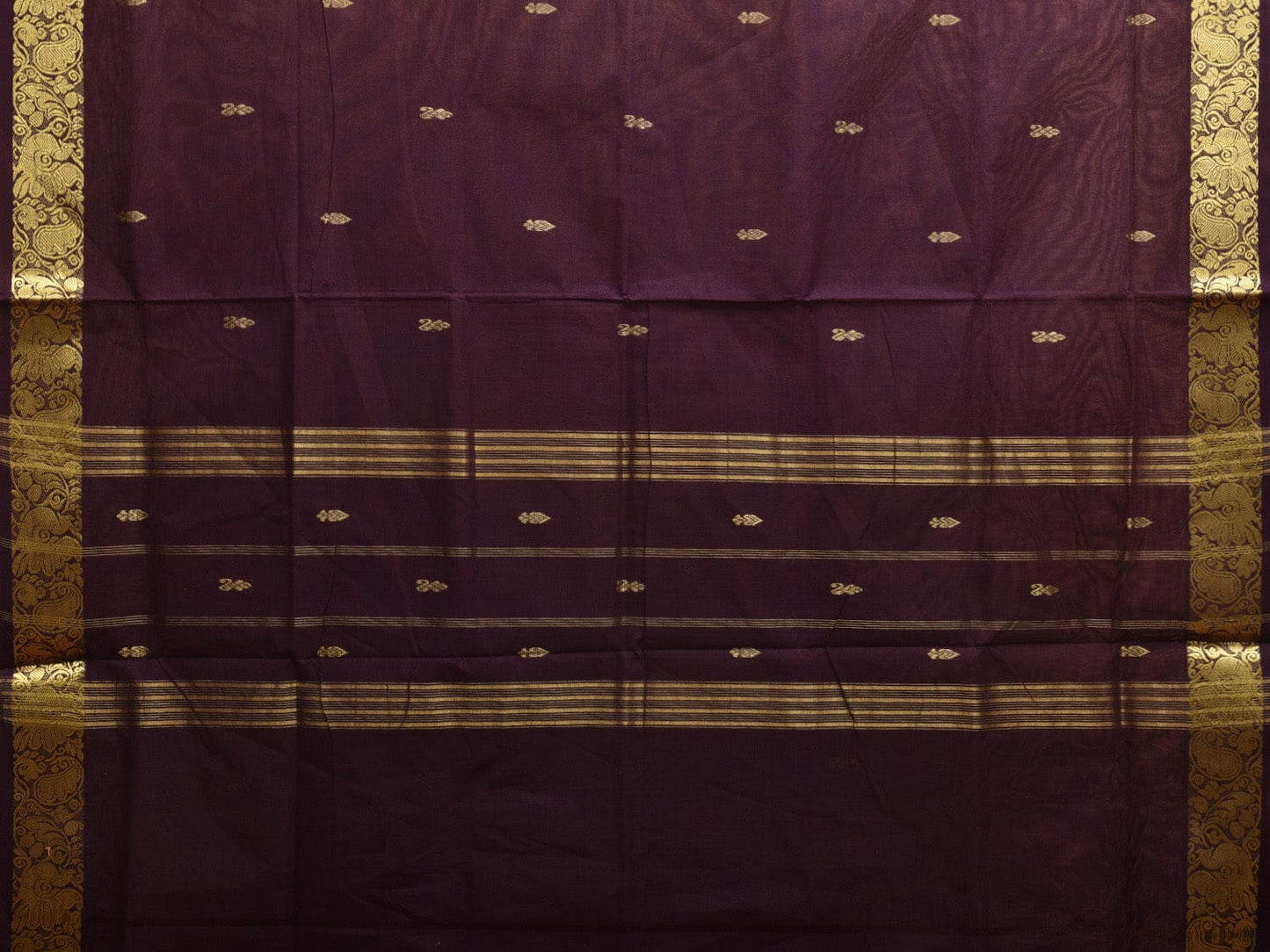 Dark Wine Kanchipuram Cotton Handloom Saree with Small Body Buta and Border Design k0549