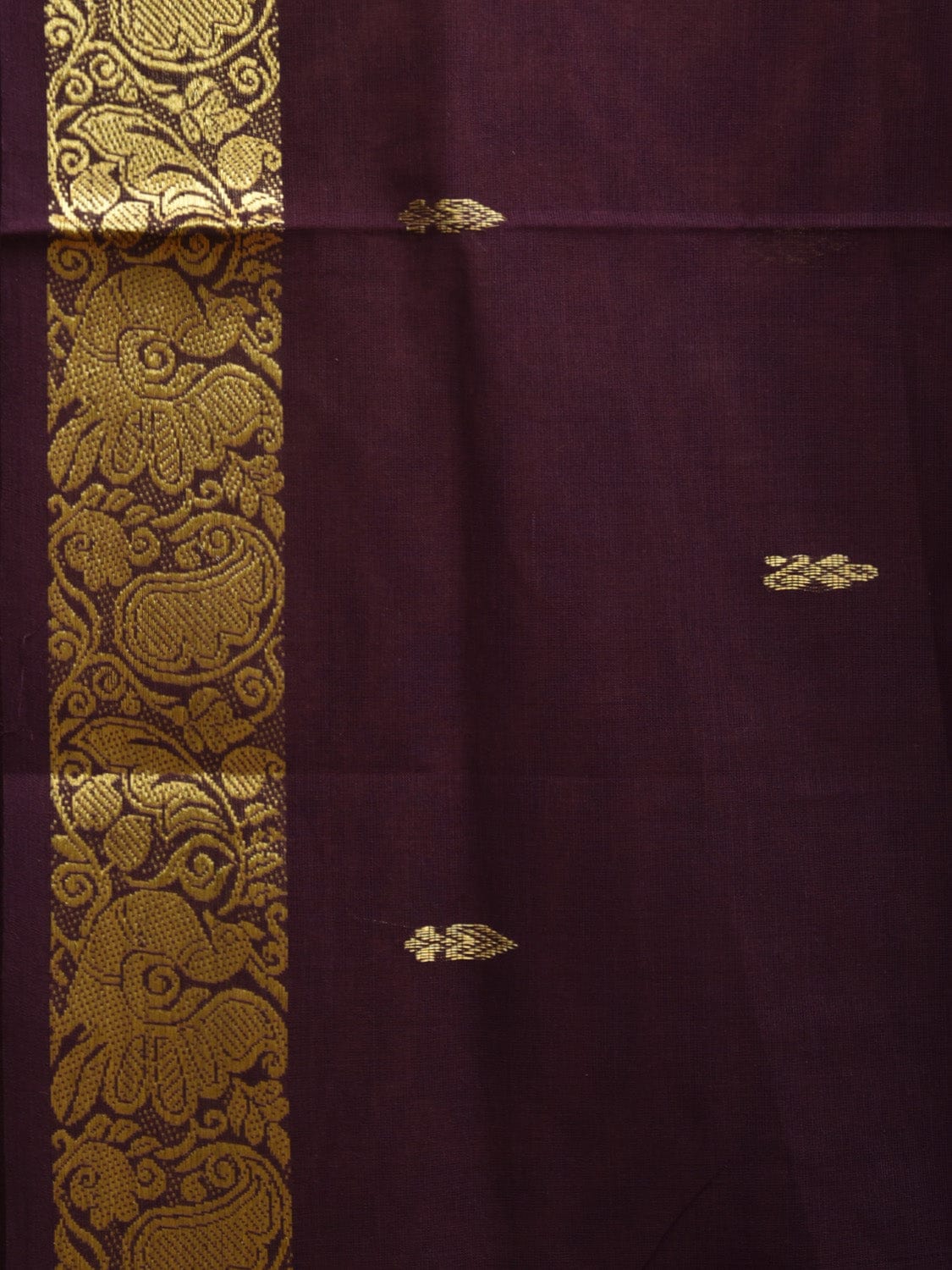 Dark Wine Kanchipuram Cotton Handloom Saree with Small Body Buta and Border Design k0549