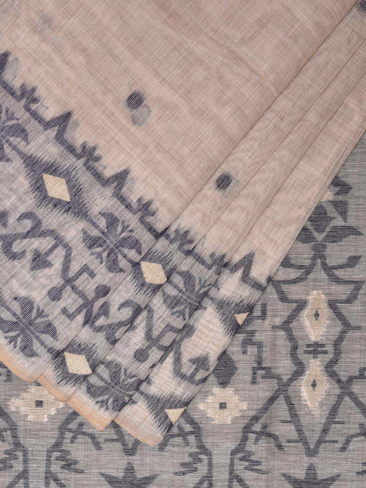 Cream Dhakai Jamdani Cotton Viscose Saree with Border and Pallu Design dj0001