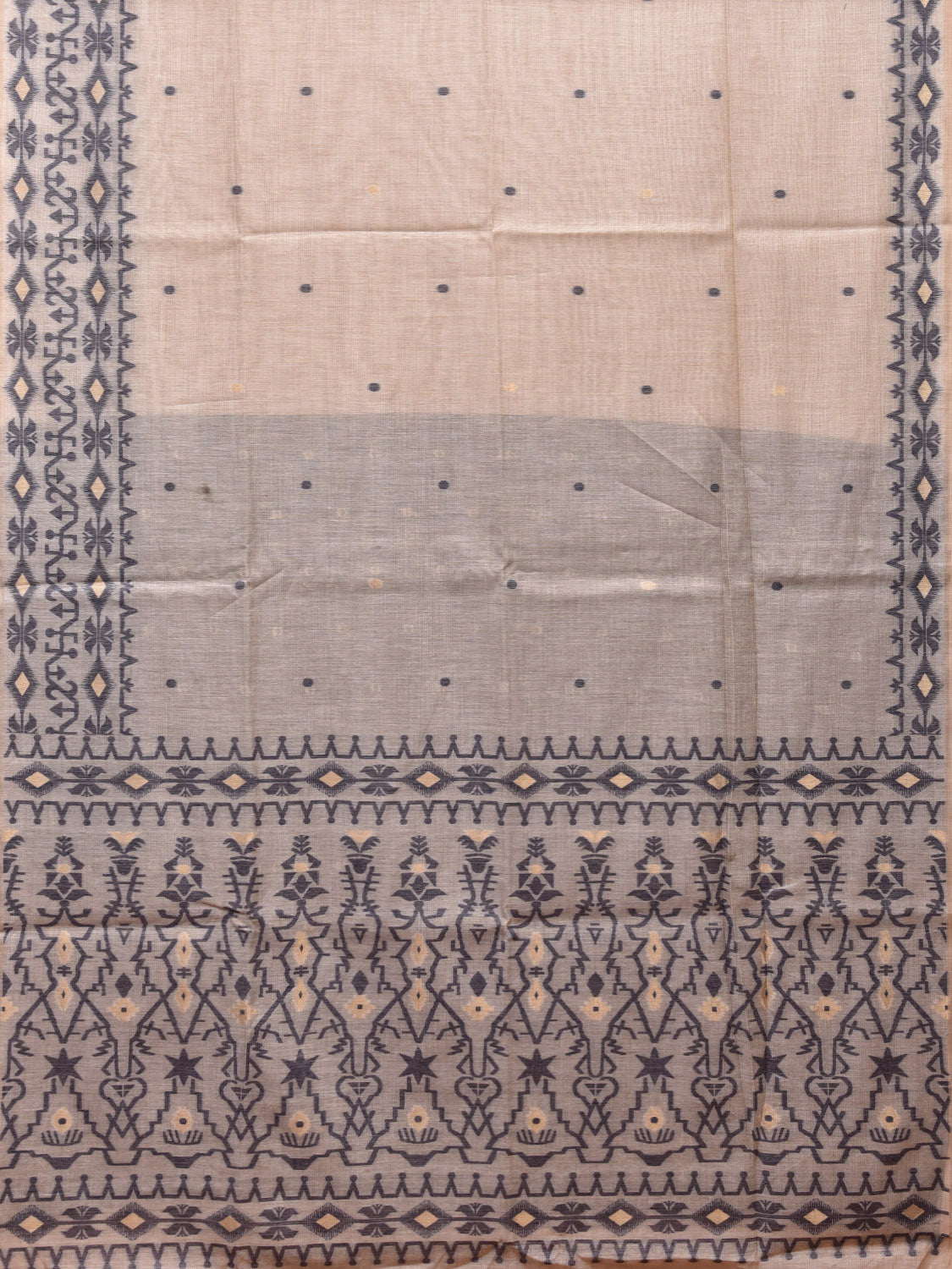 Cream Dhakai Jamdani Cotton Viscose Saree with Border and Pallu Design dj0001