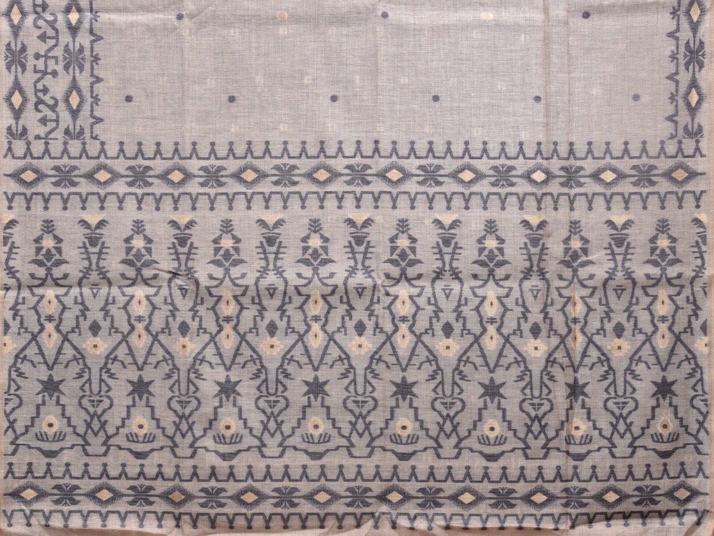 Cream Dhakai Jamdani Cotton Viscose Saree with Border and Pallu Design dj0001