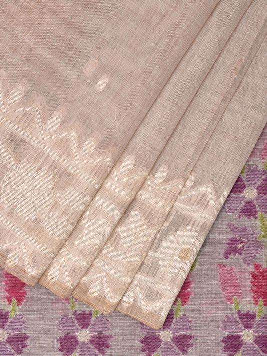 Cream Dhakai Jamdani Cotton Viscose Saree with Floral Border and Pallu Design dj0002