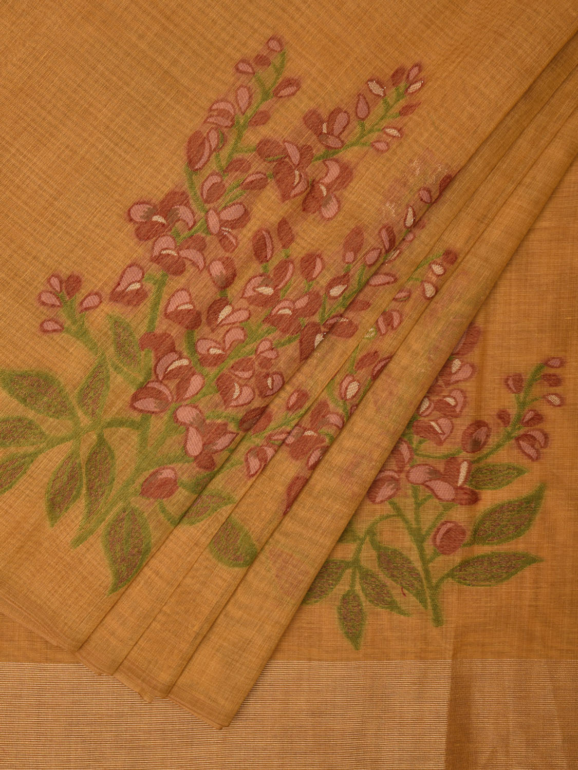 Orange Dhakai Jamdani Cotton Viscose Saree with Body and Pallu Plant Design dj0003
