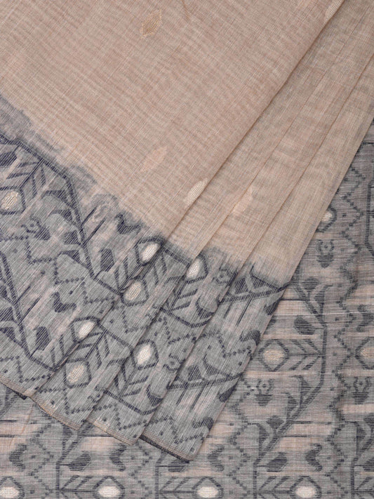 Cream Dhakai Jamdani Cotton Viscose Saree with Border and Pallu Design dj0004