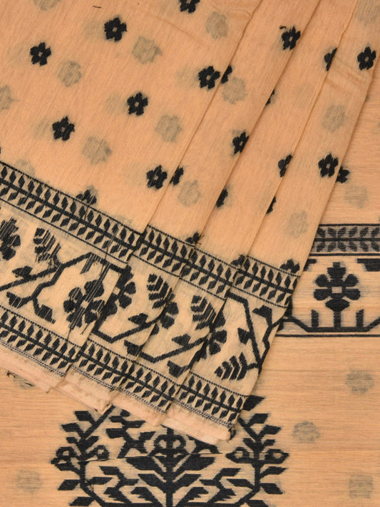 Light Yellow Dhakai Jamdani Cotton Saree with Border and Pallu Design dj0005