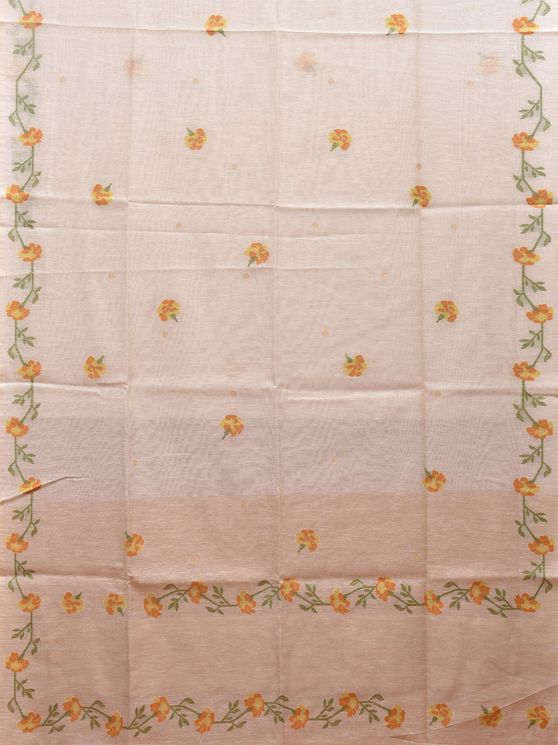 Cream and Mustard Dhakai Jamdani Cotton Viscose Saree with Floral Body Buta and Border Design dj0006