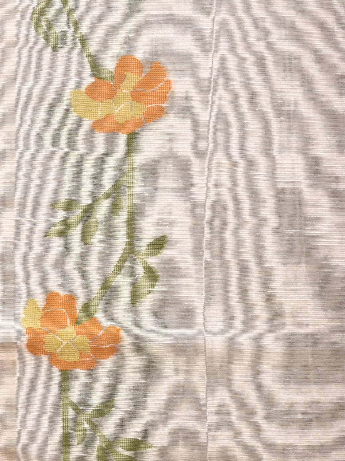 Cream and Mustard Dhakai Jamdani Cotton Viscose Saree with Floral Body Buta and Border Design dj0006