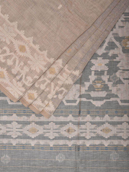 Cream and Light Blue Dhakai Jamdani Cotton Viscose Saree with Pallu and Border Design dj0009