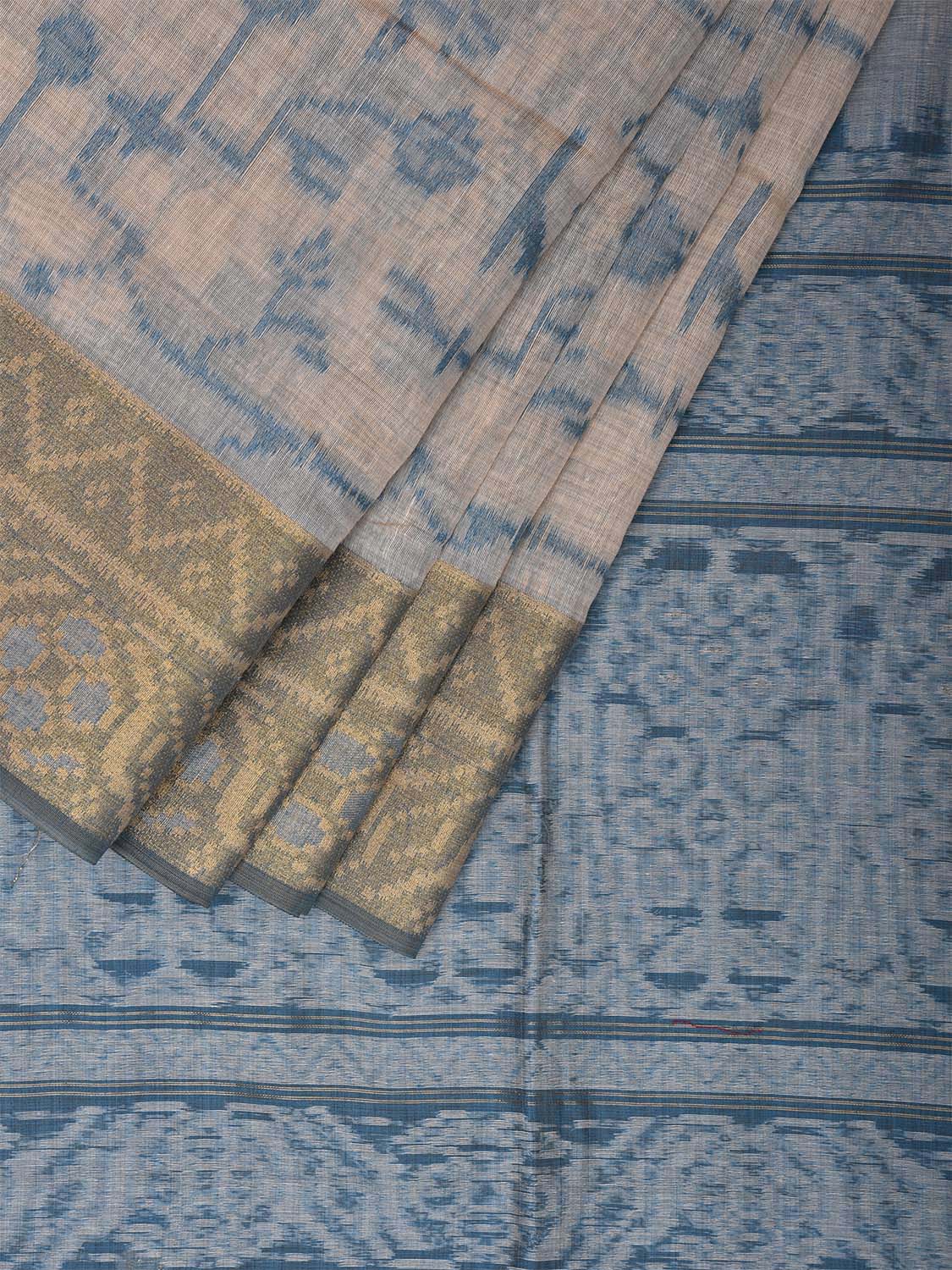 Cream and Light Blue Dhakai Jamdani Cotton Viscose Saree with All Over Birds and Pallu Design dj0010