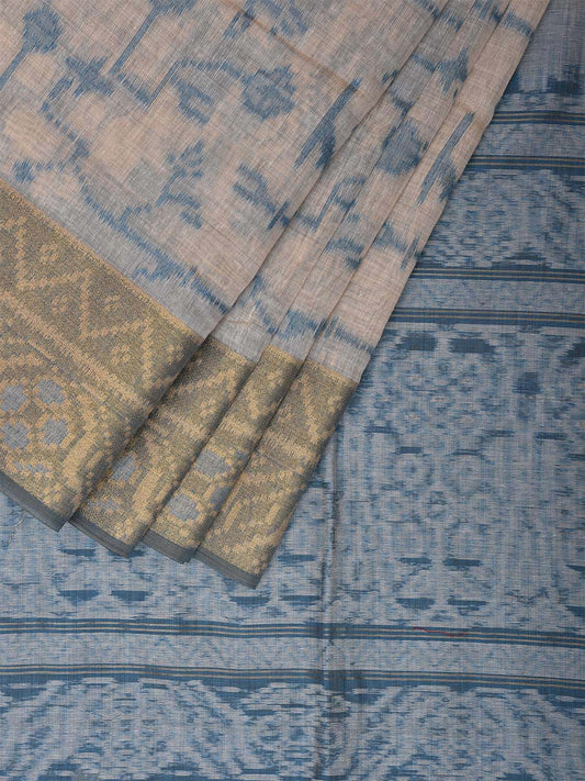 Cream and Light Blue Dhakai Jamdani Cotton Viscose Saree with All Over Birds and Pallu Design dj0010