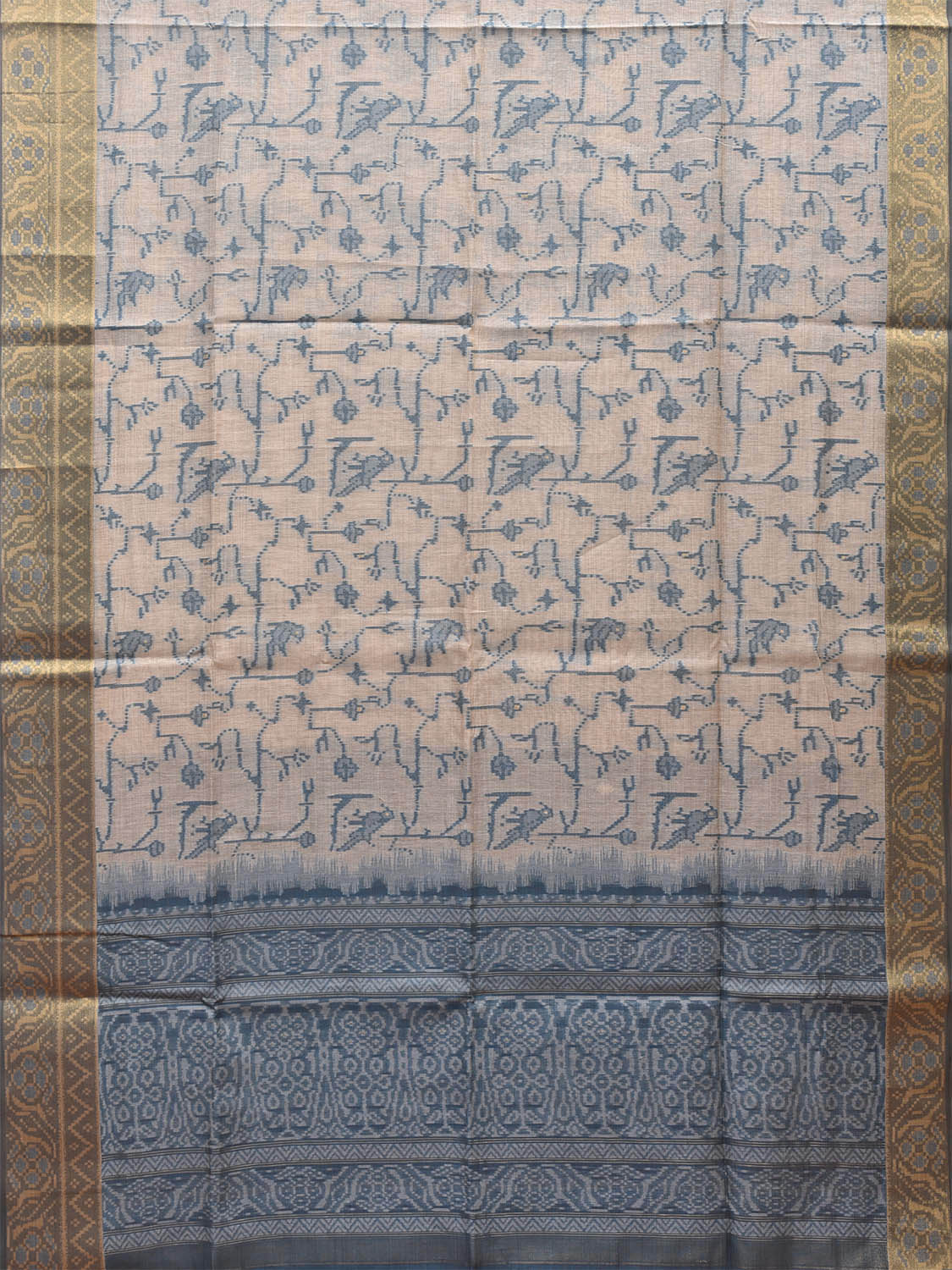 Cream and Light Blue Dhakai Jamdani Cotton Viscose Saree with All Over Birds and Pallu Design dj0010
