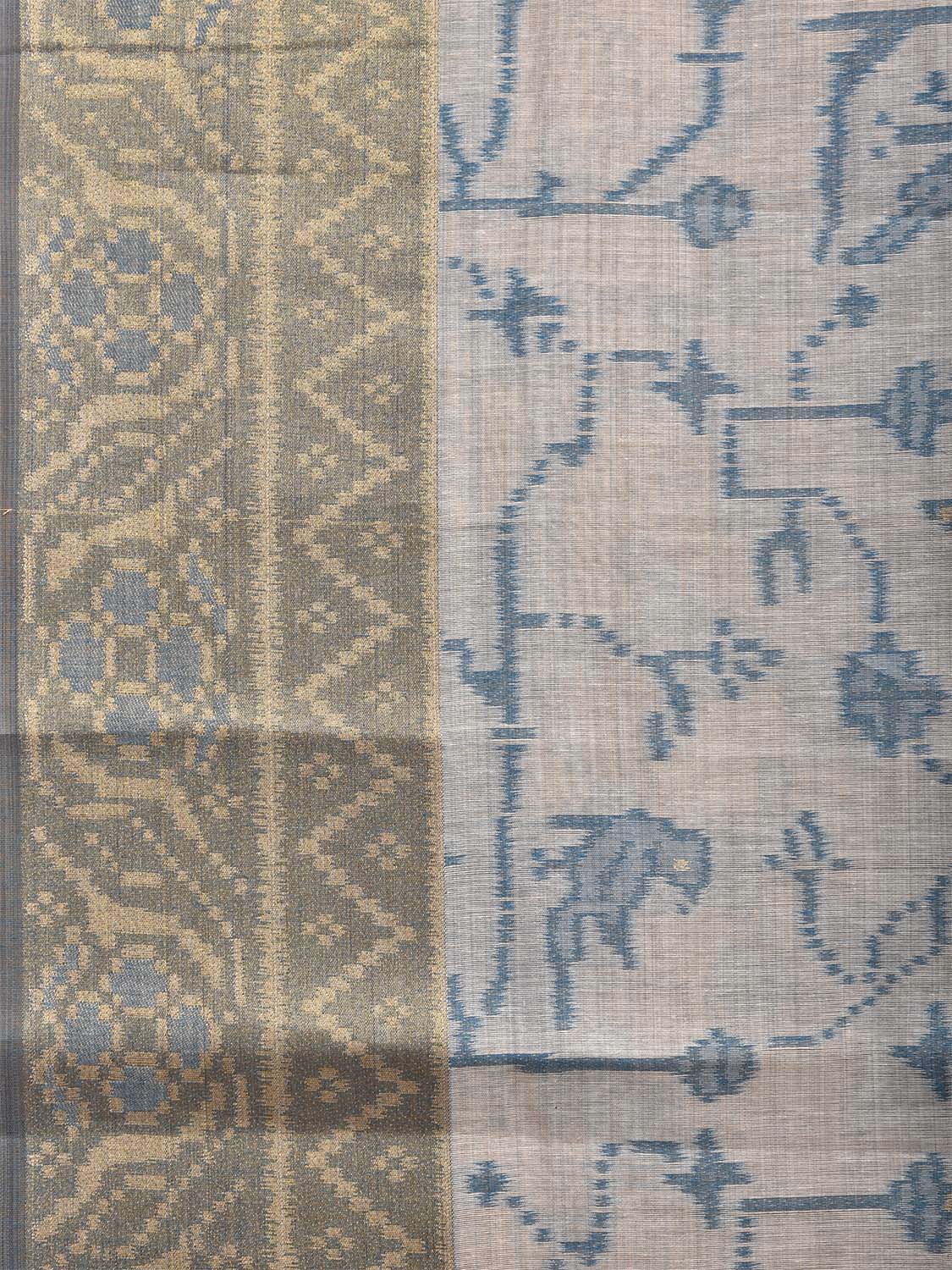 Cream and Light Blue Dhakai Jamdani Cotton Viscose Saree with All Over Birds and Pallu Design dj0010