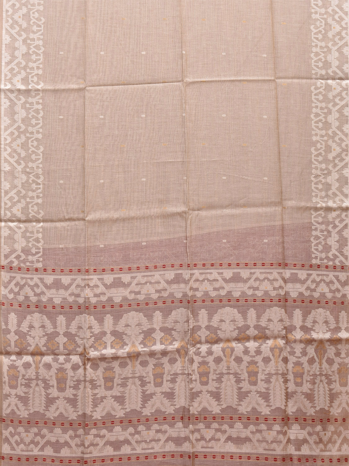 Cream and Rust Dhakai Jamdani Cotton Viscose Saree with Pallu and Border Design dj0011