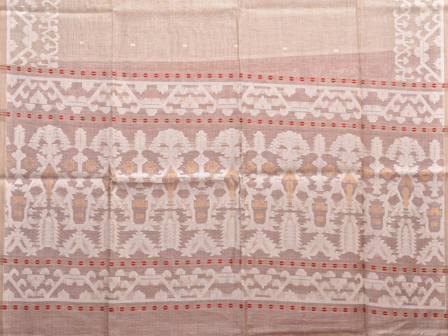 Cream and Rust Dhakai Jamdani Cotton Viscose Saree with Pallu and Border Design dj0011
