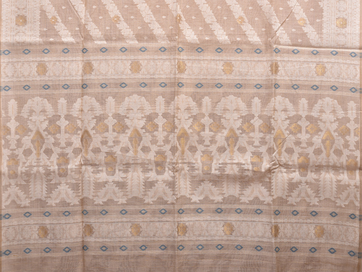 Cream and White Dhakai Jamdani Cotton Viscose Saree with Diagonal and Border Design dj0012