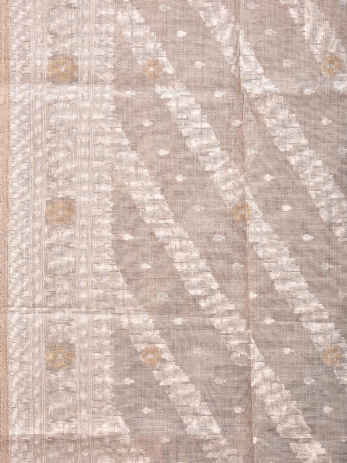Cream and White Dhakai Jamdani Cotton Viscose Saree with Diagonal and Border Design dj0012