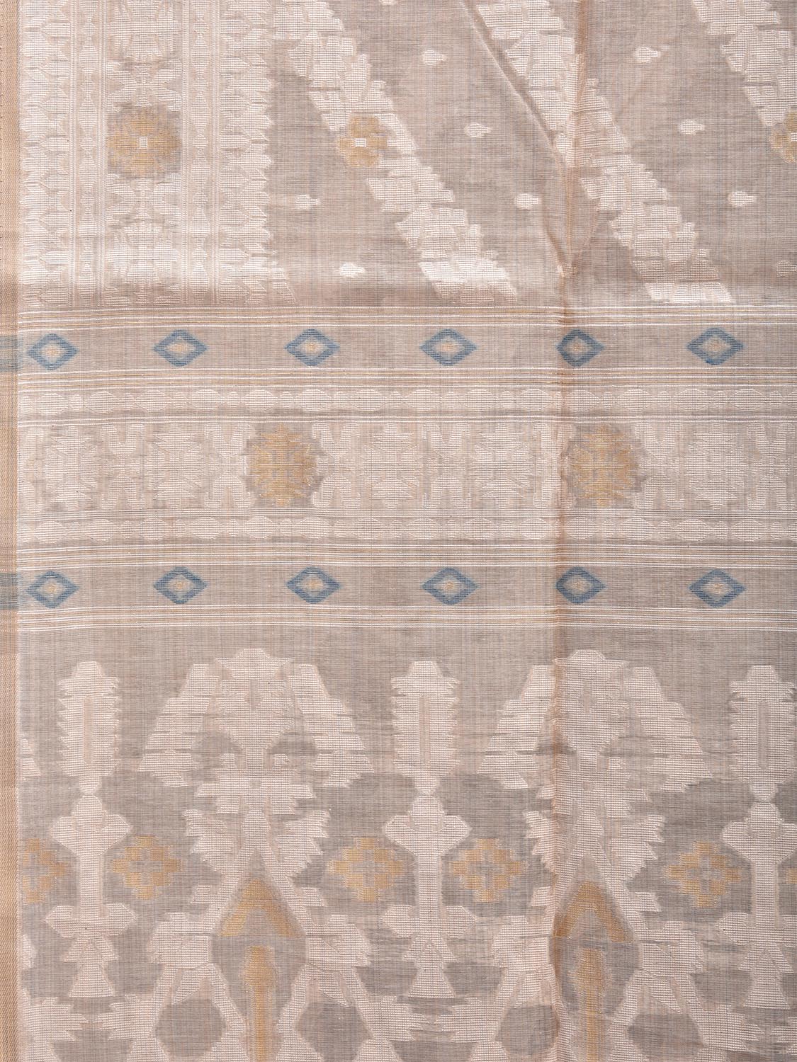 Cream and White Dhakai Jamdani Cotton Viscose Saree with Diagonal and Border Design dj0012