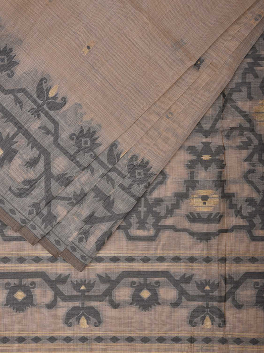 Cream Dhakai Jamdani Cotton Viscose Saree with Pallu and Border Design dj0013