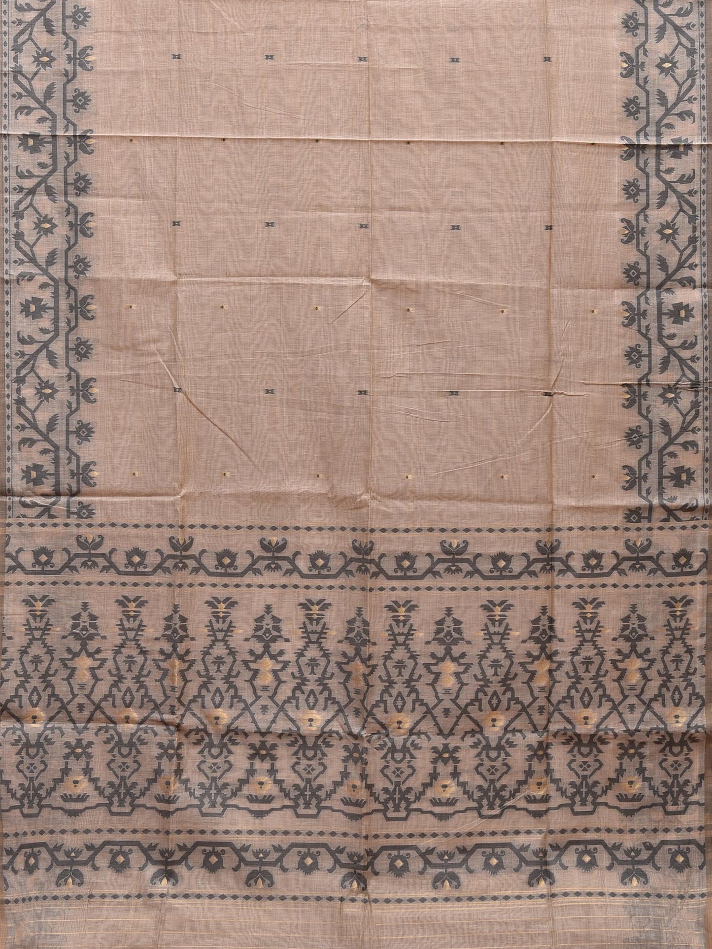 Cream Dhakai Jamdani Cotton Viscose Saree with Pallu and Border Design dj0013