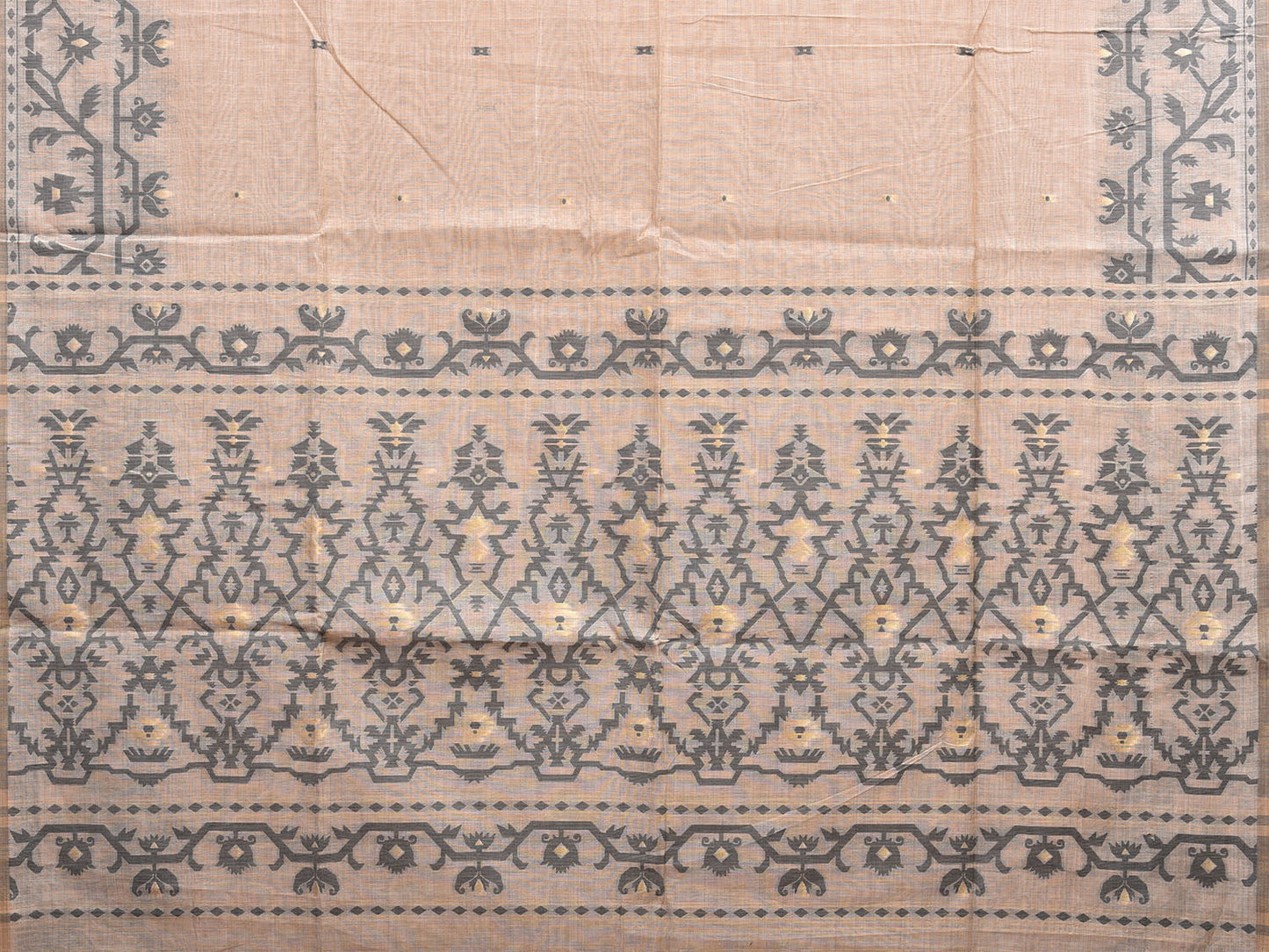 Cream Dhakai Jamdani Cotton Viscose Saree with Pallu and Border Design dj0013