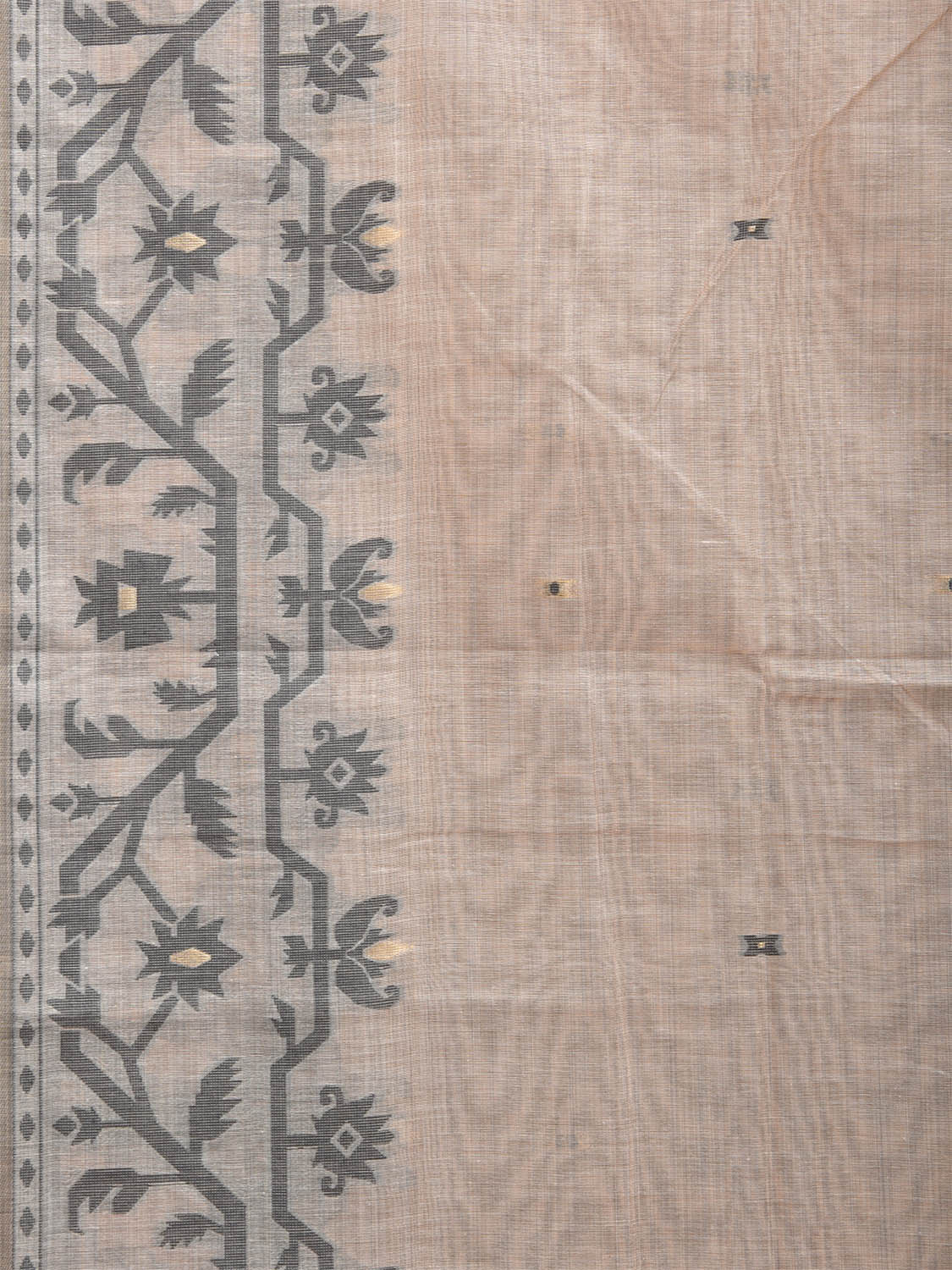 Cream Dhakai Jamdani Cotton Viscose Saree with Pallu and Border Design dj0013