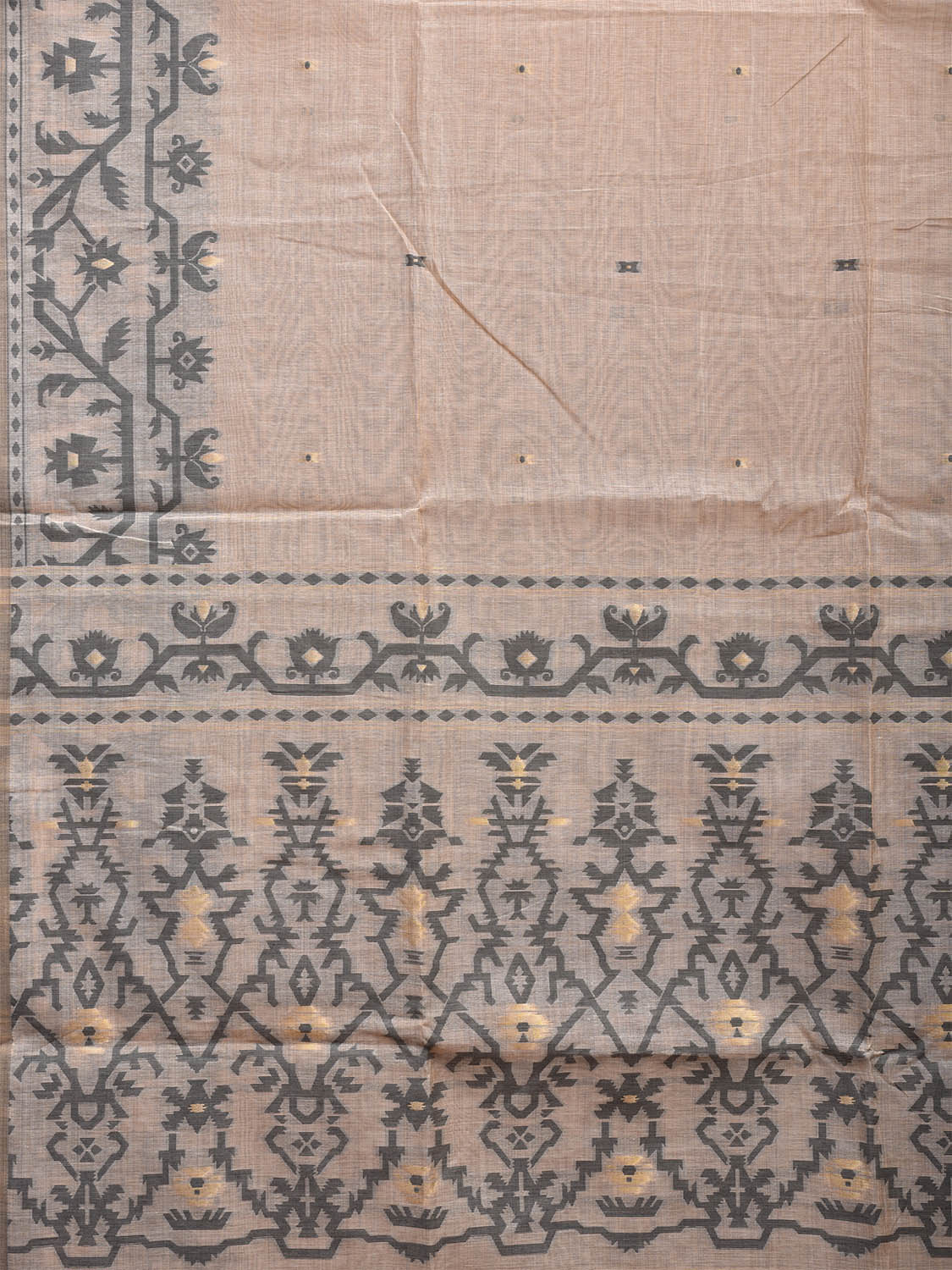 Cream Dhakai Jamdani Cotton Viscose Saree with Pallu and Border Design dj0013