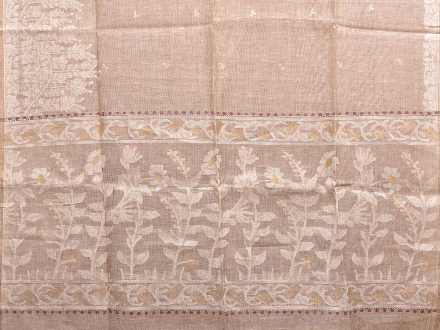 Cream Dhakai Jamdani Cotton Viscose Saree with Pallu and One Side Big Border Design dj0014