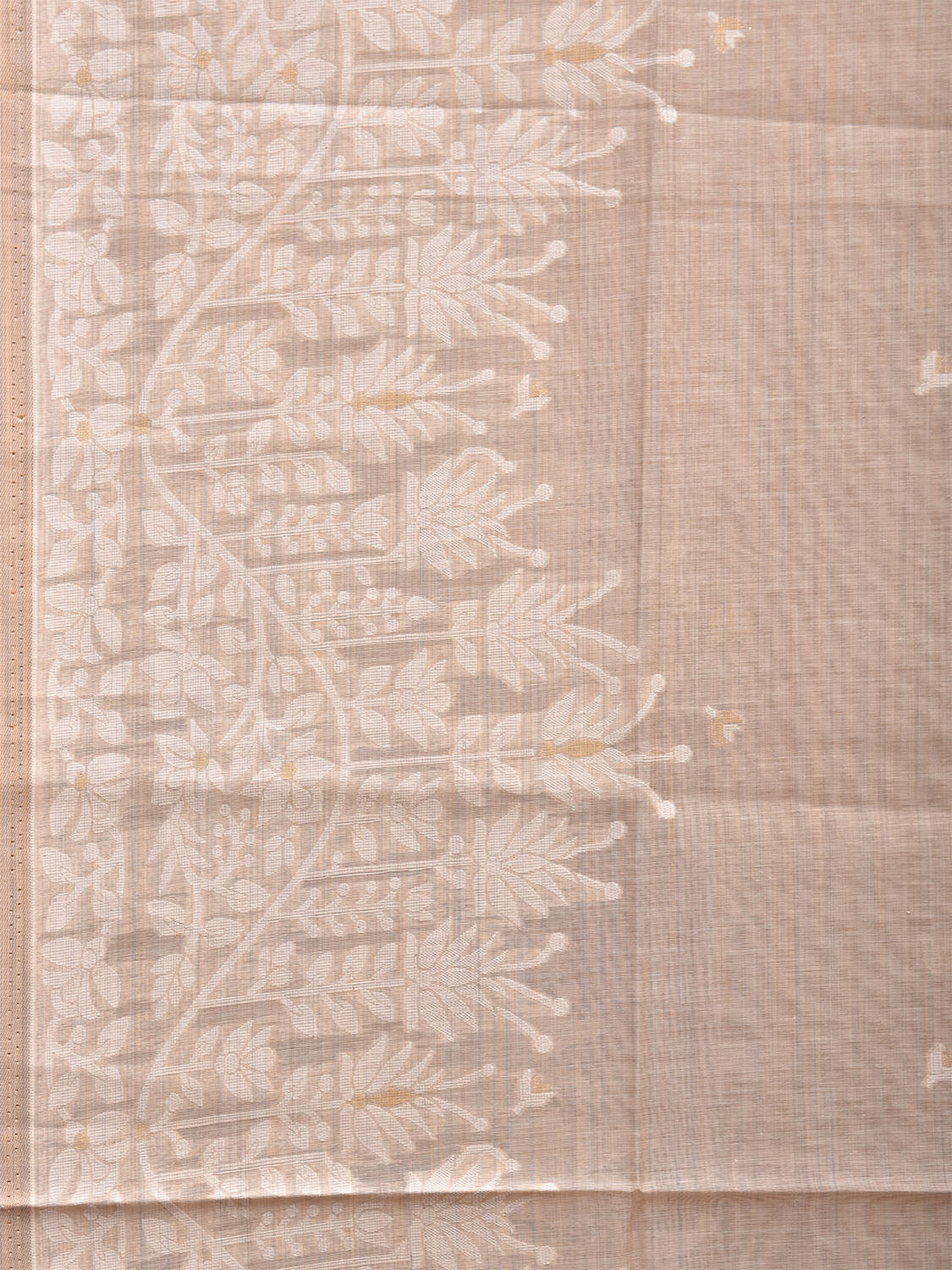 Cream Dhakai Jamdani Cotton Viscose Saree with Pallu and One Side Big Border Design dj0014