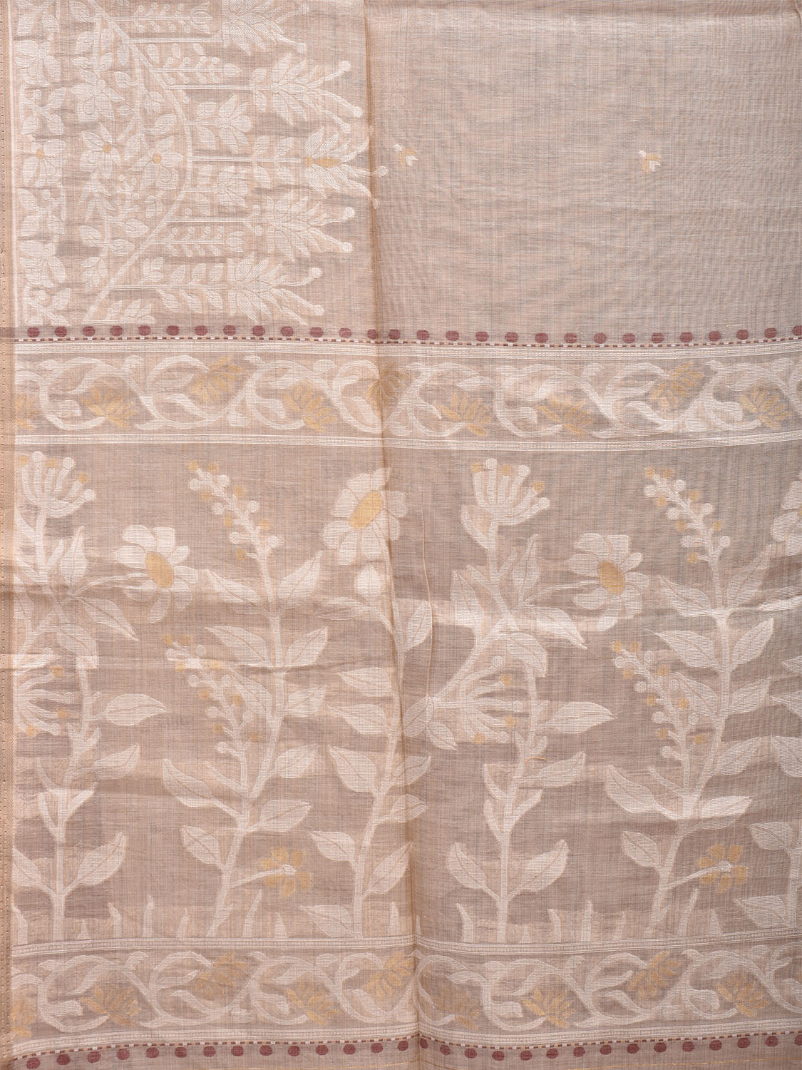 Cream Dhakai Jamdani Cotton Viscose Saree with Pallu and One Side Big Border Design dj0014