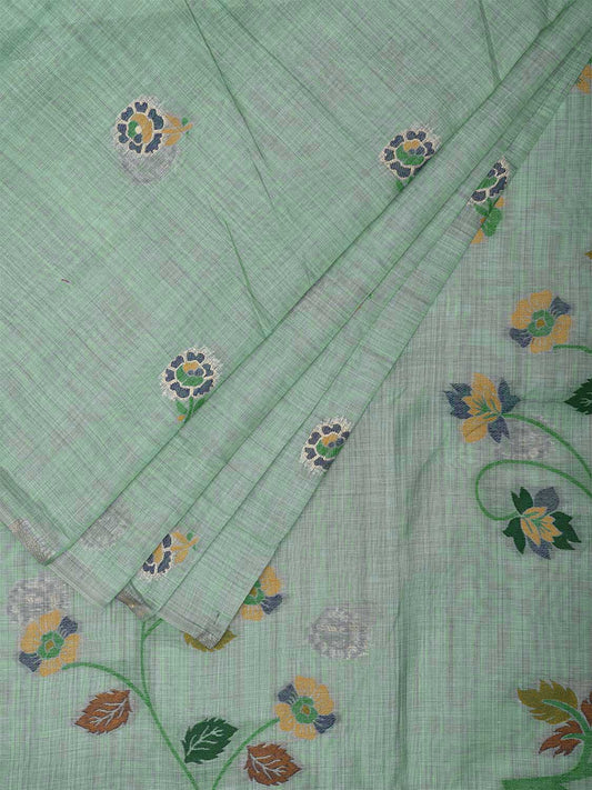 Turquoise Dhakai Jamdani Cotton Viscose Saree with Buta and Floral Pallu Design dj0015