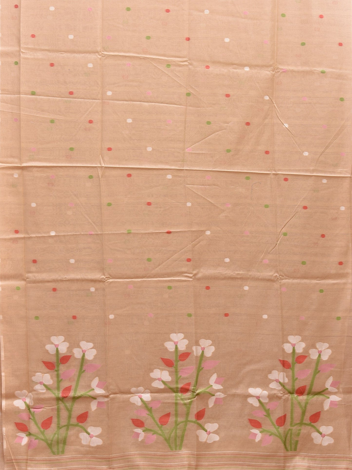 Cream Dhakai Jamdani Cotton Viscose Saree with Buta and Plants Pallu Design dj0016