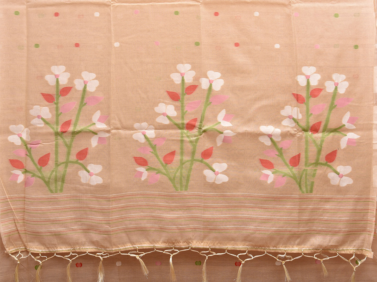 Cream Dhakai Jamdani Cotton Viscose Saree with Buta and Plants Pallu Design dj0016