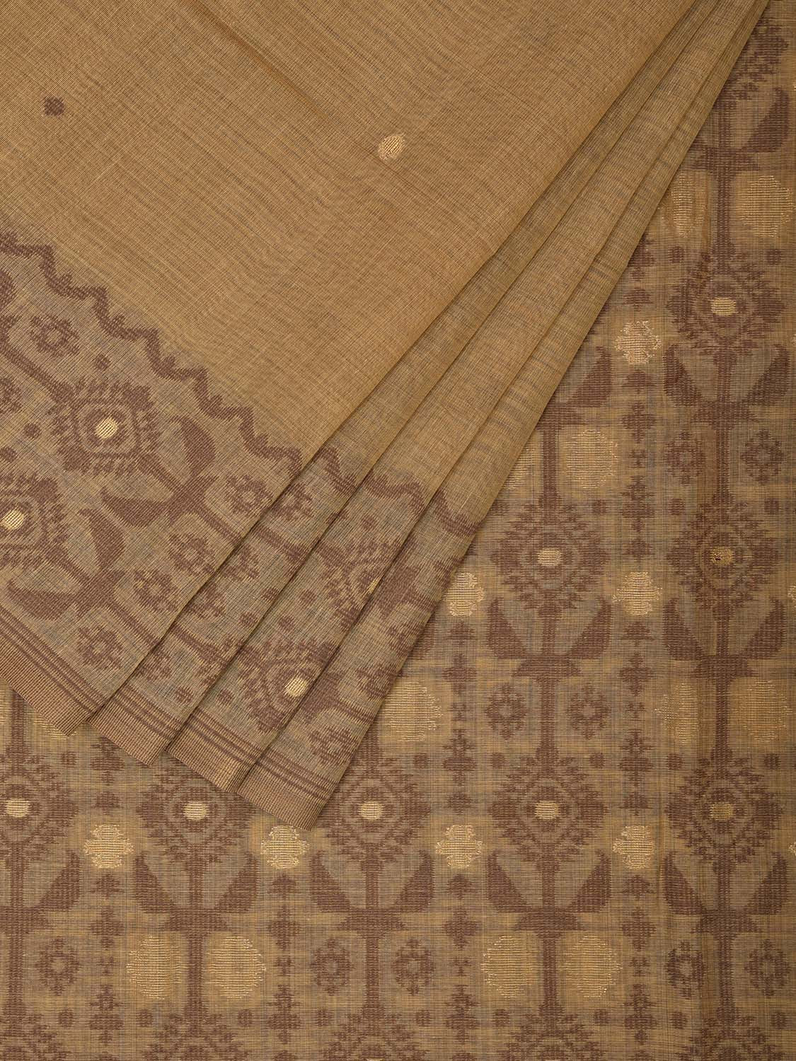 Fawn Dhakai Jamdani Cotton Viscose Saree with Pallu and Border Design dj0018