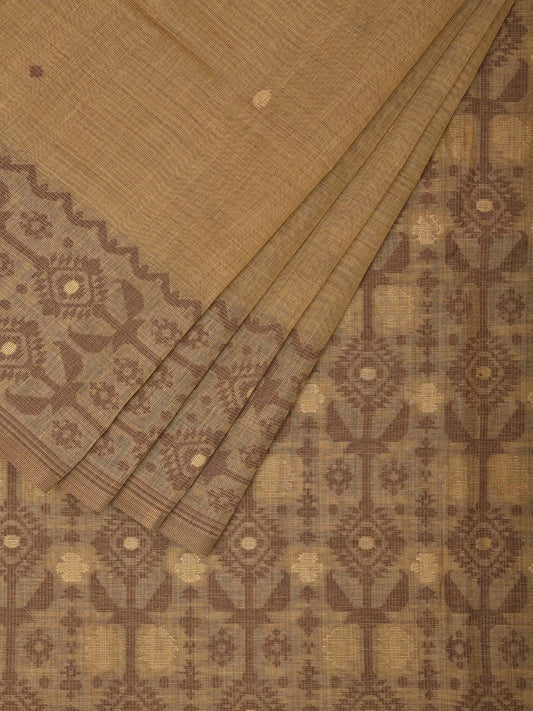 Fawn Dhakai Jamdani Cotton Viscose Saree with Pallu and Border Design dj0018