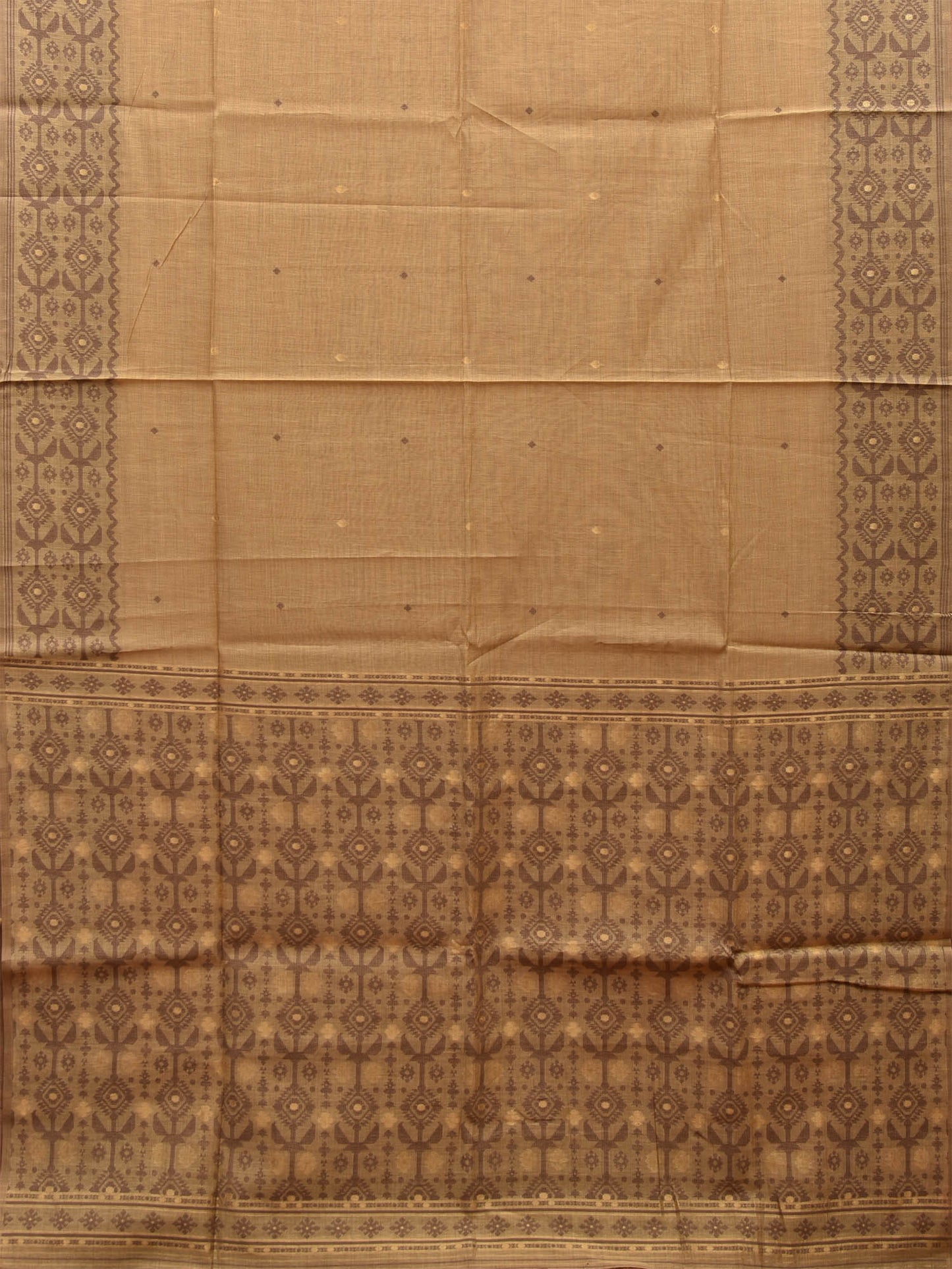 Fawn Dhakai Jamdani Cotton Viscose Saree with Pallu and Border Design dj0018