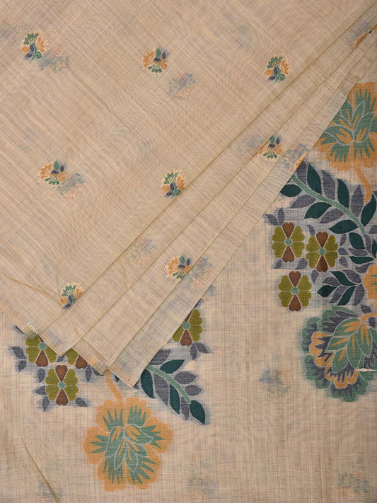 Cream Dhakai Jamdani Cotton Viscose Saree with Buta and Floral Pallu Design dj0019