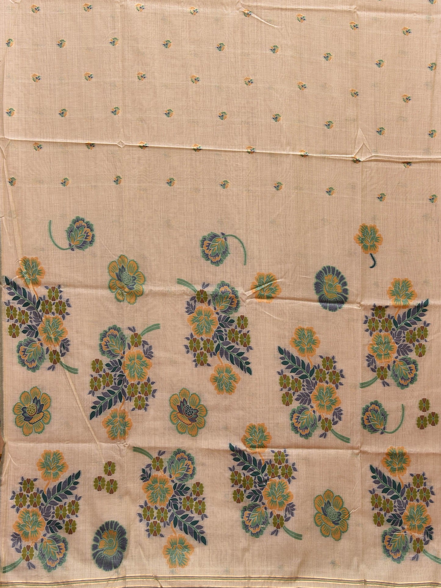 Cream Dhakai Jamdani Cotton Viscose Saree with Buta and Floral Pallu Design dj0019