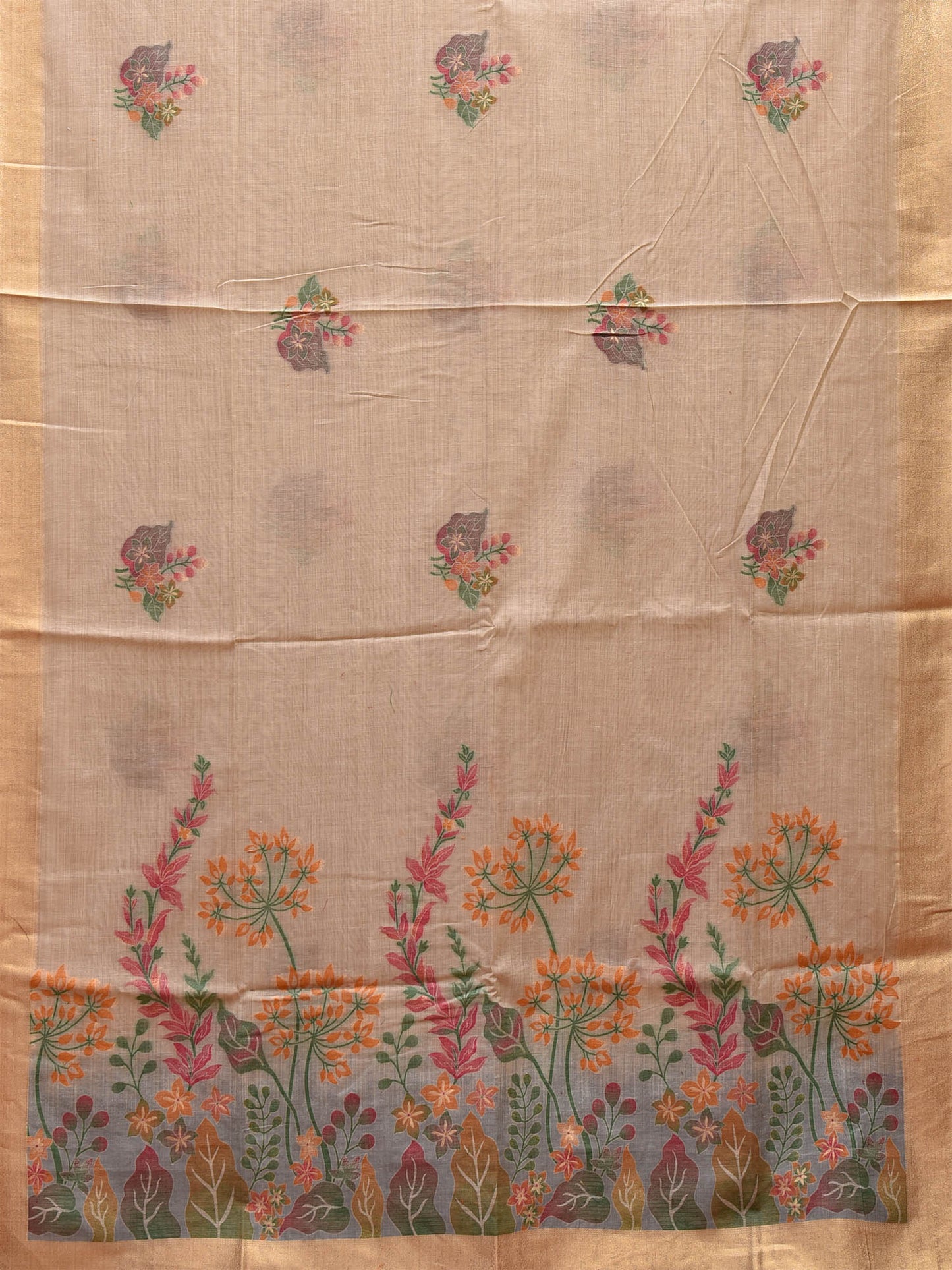 Cream Dhakai Jamdani Cotton Viscose Saree with Body Buta and Floral Pallu Design dj0020