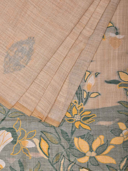 Cream Dhakai Jamdani Cotton Viscose Saree with Body Buta and Floral Pallu Design dj0021