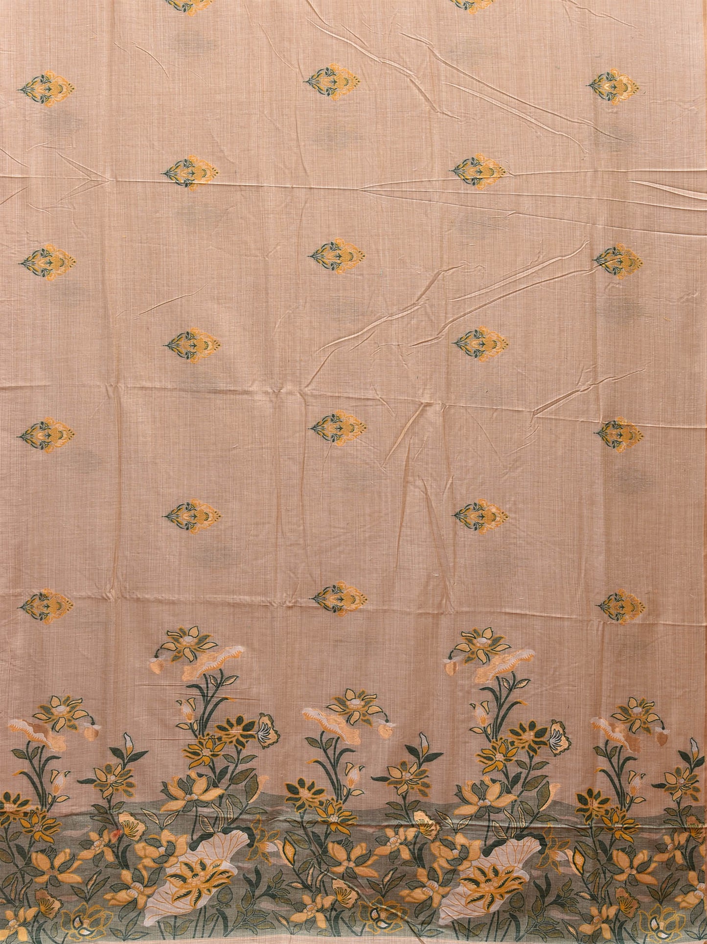 Cream Dhakai Jamdani Cotton Viscose Saree with Body Buta and Floral Pallu Design dj0021