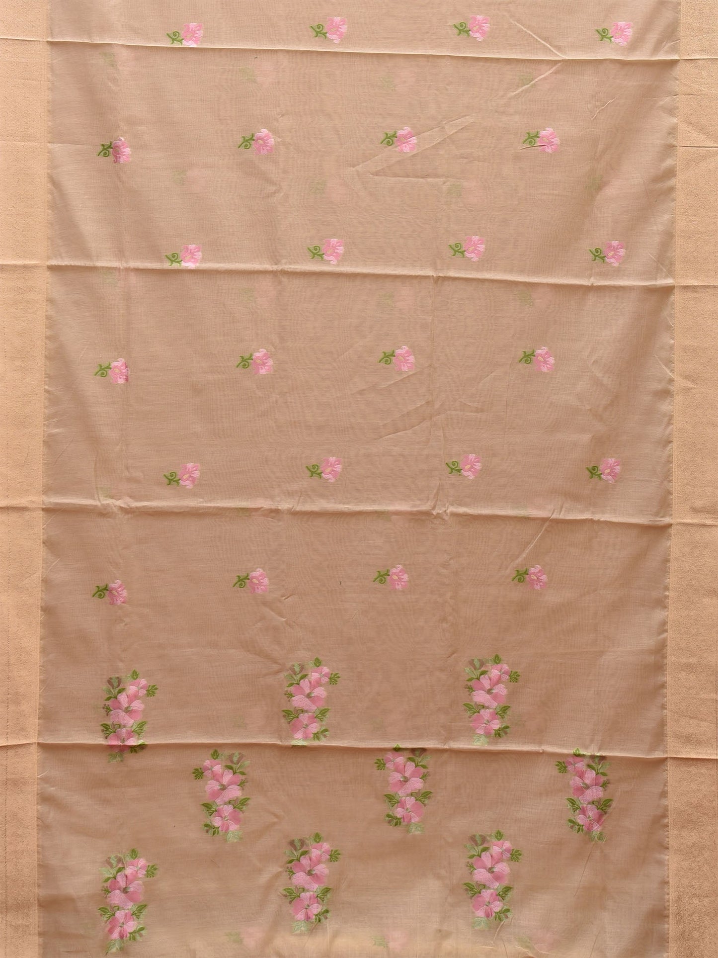 Cream Dhakai Jamdani Cotton Viscose Saree with Body Buta and Floral Pallu Design dj0022