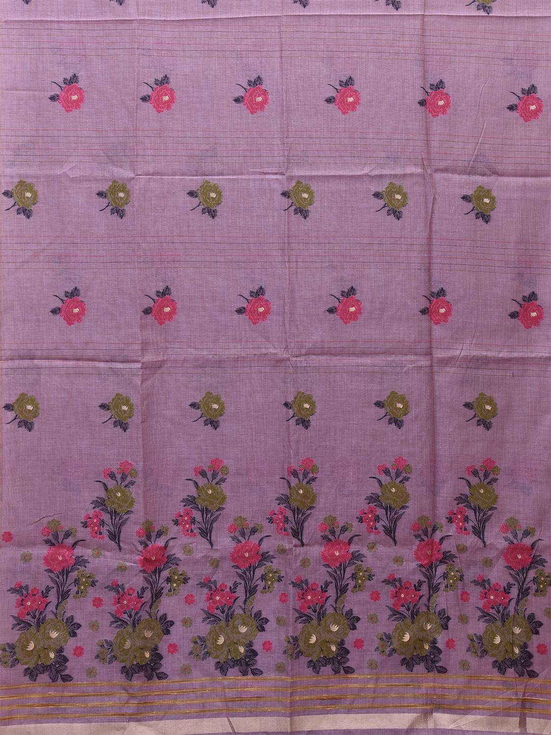 Lavender Dhakai Jamdani Cotton Viscose Saree with Floral Buta and Pallu Design dj0024