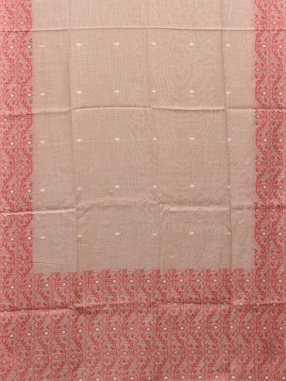 Cream and Red Dhakai Jamdani Cotton Viscose Saree with Border and Pallu Design dj0026