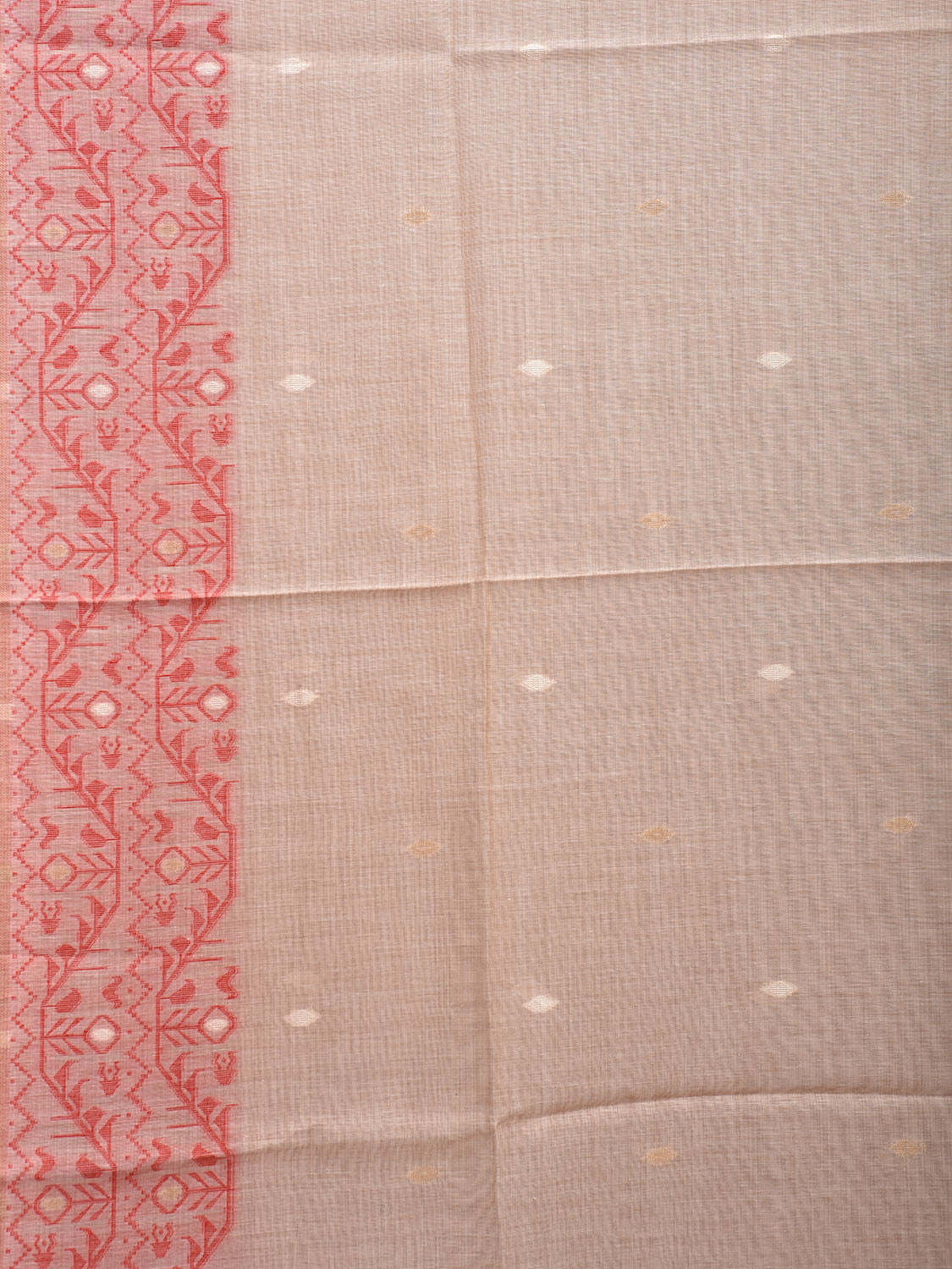 Cream and Red Dhakai Jamdani Cotton Viscose Saree with Border and Pallu Design dj0026