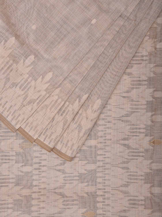 Beige Dhakai Jamdani Cotton Viscose Saree with Pallu and Border Design dj0027