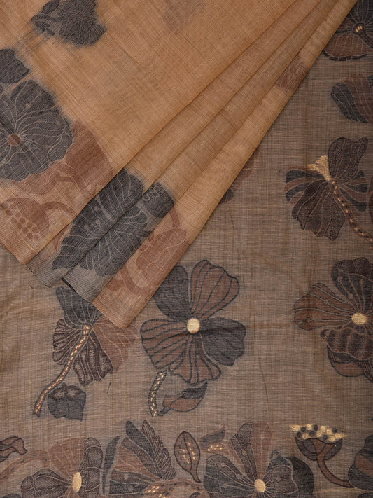 Cream Dhakai Jamdani Cotton Viscose Saree with Floral Border and Pallu Design dj0046