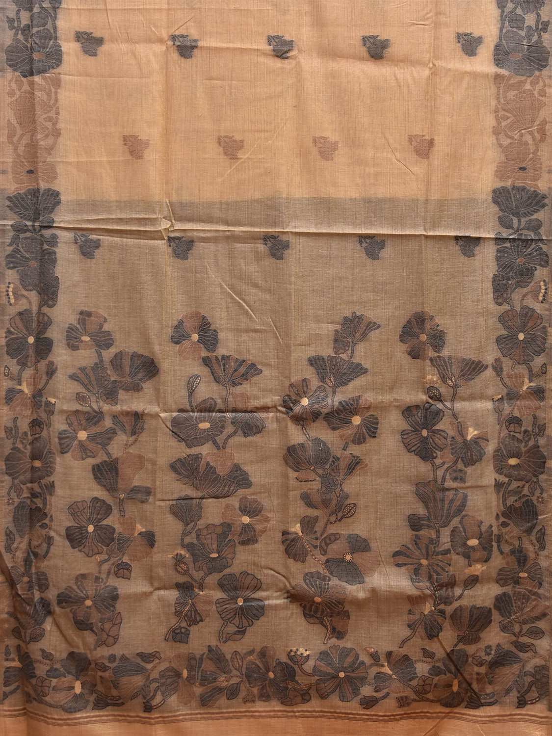 Cream Dhakai Jamdani Cotton Viscose Saree with Floral Border and Pallu Design dj0046