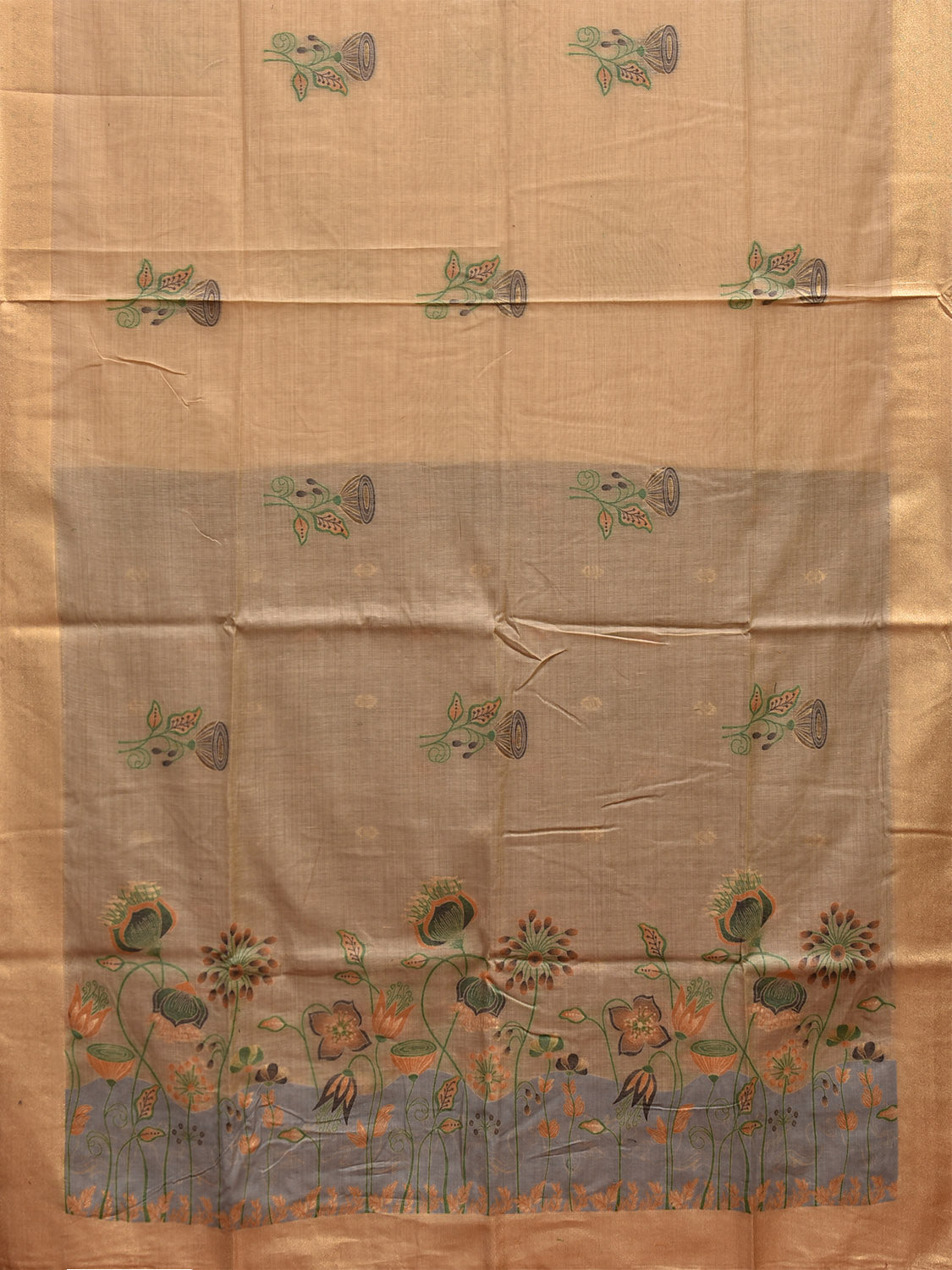 Cream Dhakai Jamdani Cotton Viscose Saree with Body Buta and Floral Pallu Design dj0047